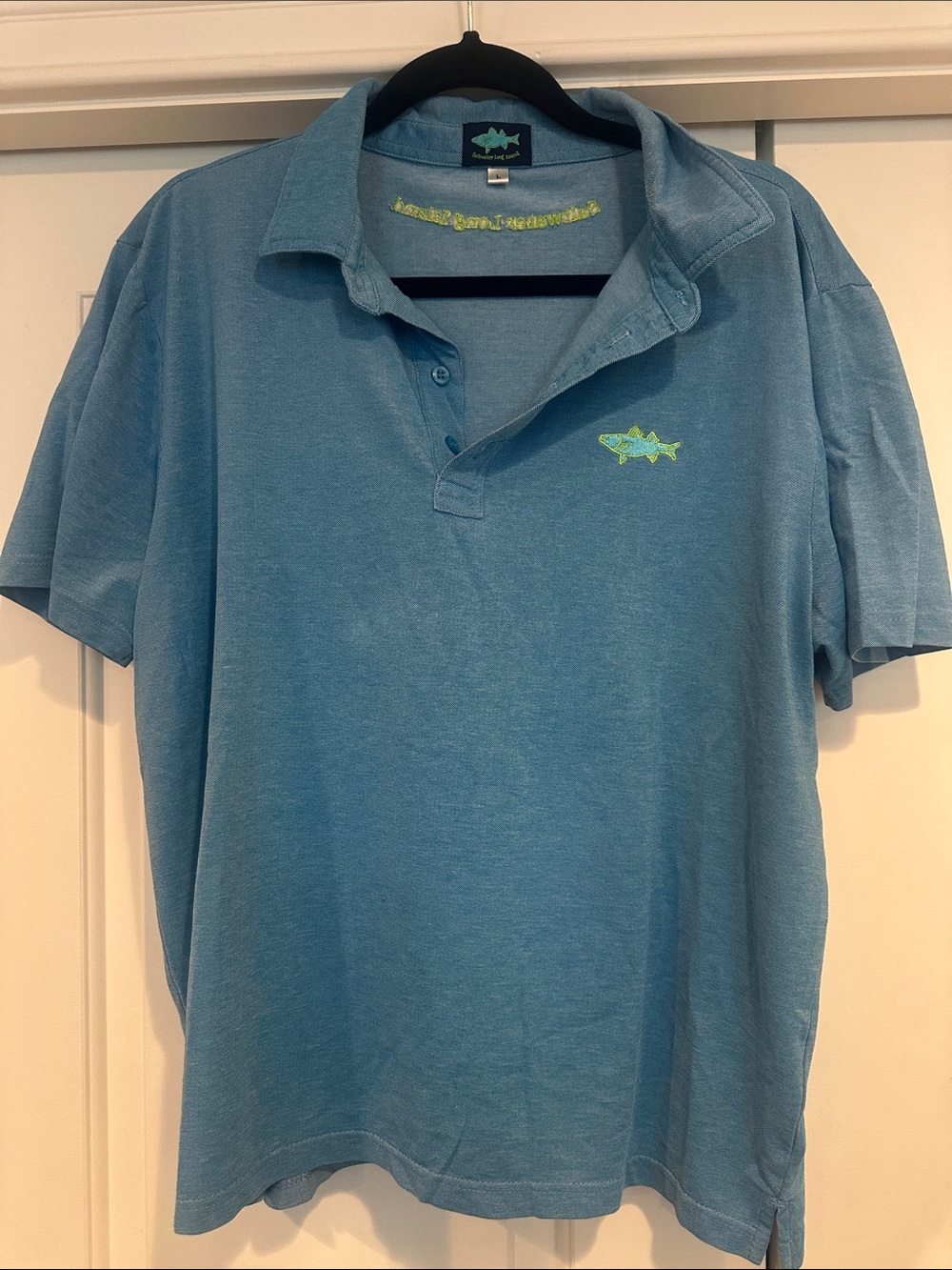 Light Blue Short-Sleeve Polo with Fish Embroidery